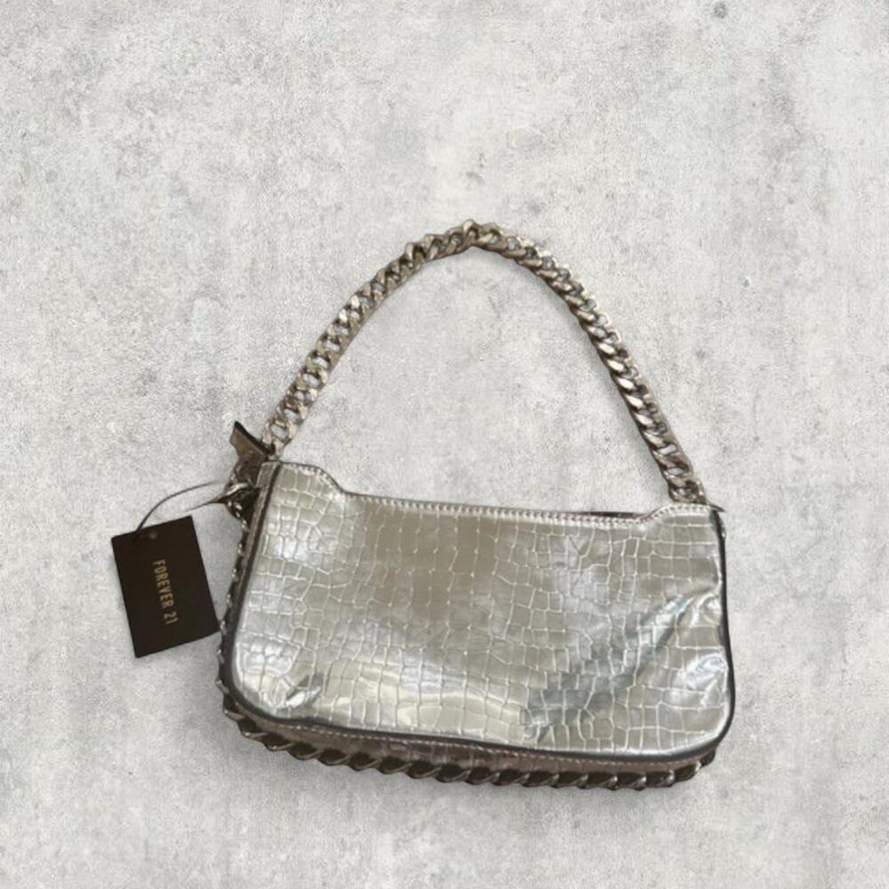 Metallic shoulder bag with croc‎ embossed